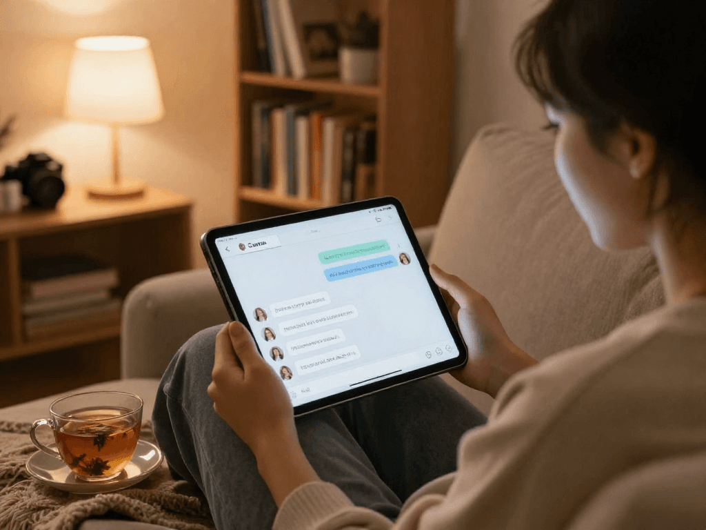 Engaging ai chat nsfw interactions on a tablet in a cozy setting.