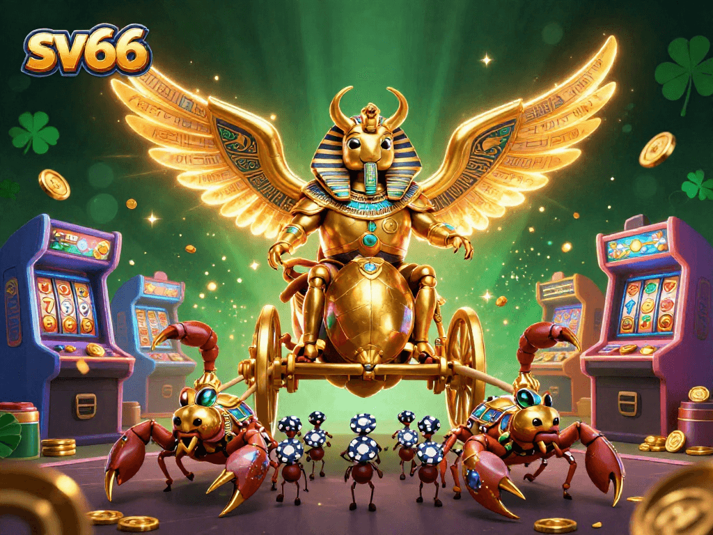 Engage with sv66's vibrant casino experience showcased through a dynamic 3D scene.