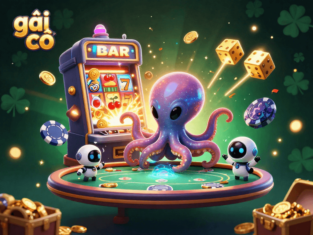 Experience excitement with gái gọi at a magical casino scene featuring playful aliens and dynamic gaming elements.