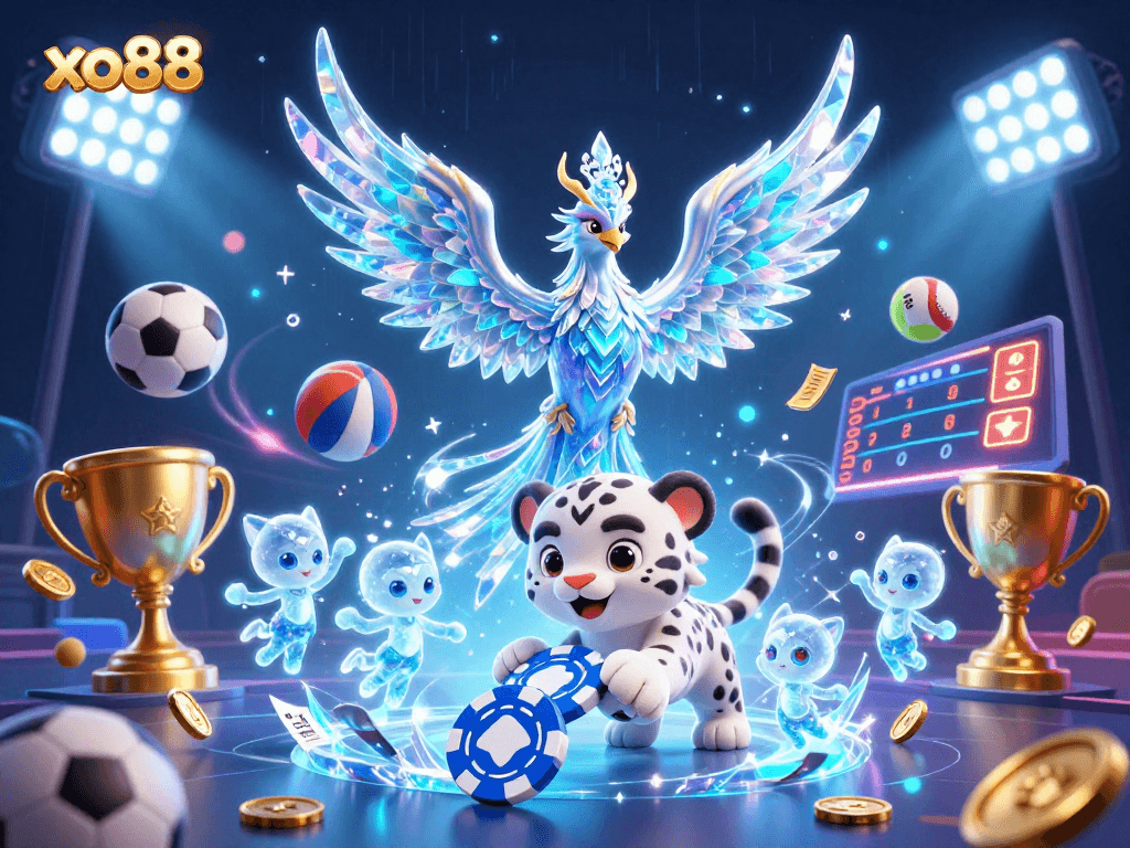 Experience thrilling gameplay with xo88's vibrant casino art featuring a dancing ice phoenix.