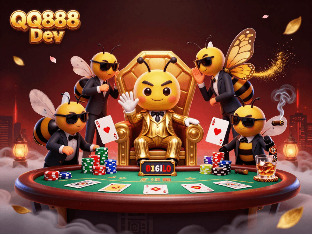 Engage in the thrill of QQ888 Dev with vibrant 3D casino characters in an ultra-detailed scene.