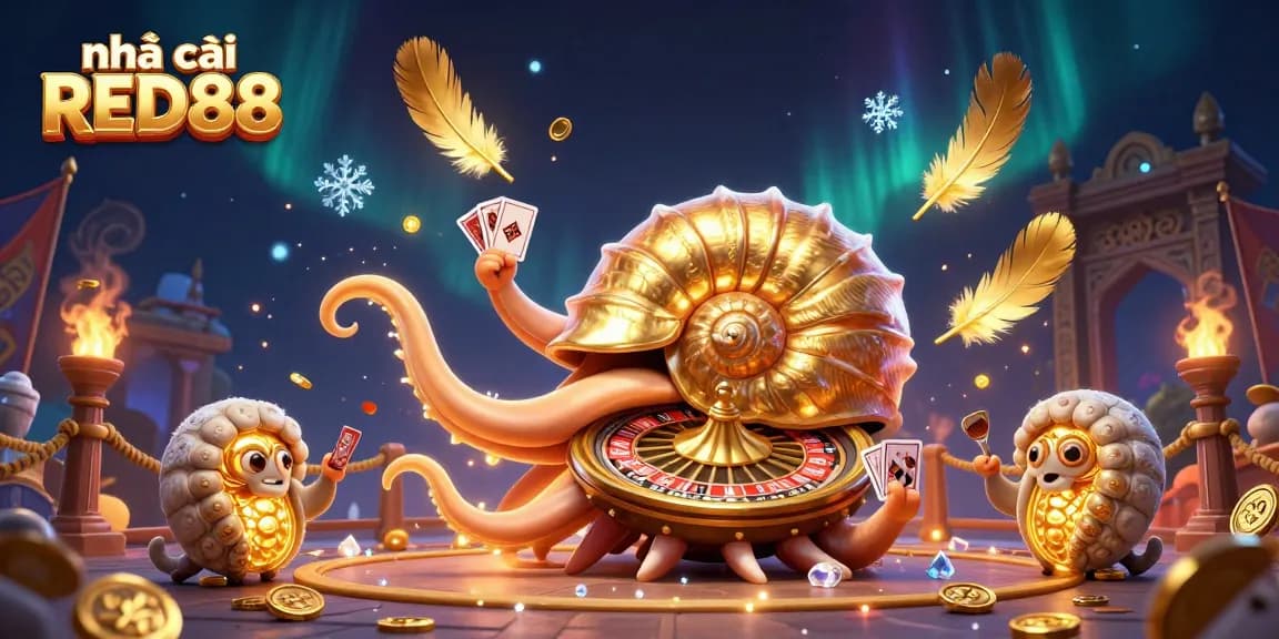 Experience the excitement with nhà cái RED88 in this engaging casino scene featuring arcade games and dynamic elements.