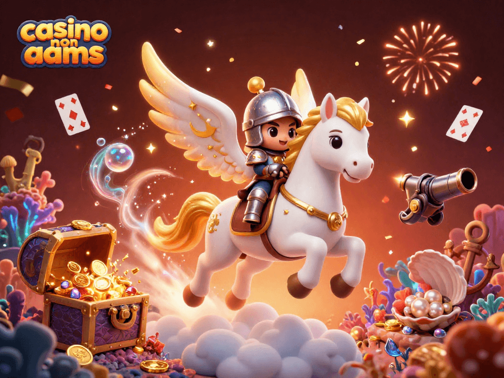 Visualizza la magia del gioco con il casino non aams, mentre un cavallo celestiale e un cavaliere coraggioso esplorano tesori sottomarini.