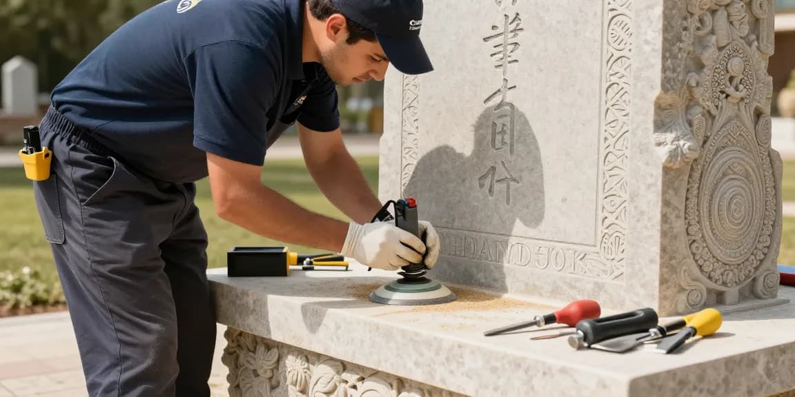 Local professional contractor using sand blast stencil for precision work, demonstrating reliable community service in Elberton, GA.