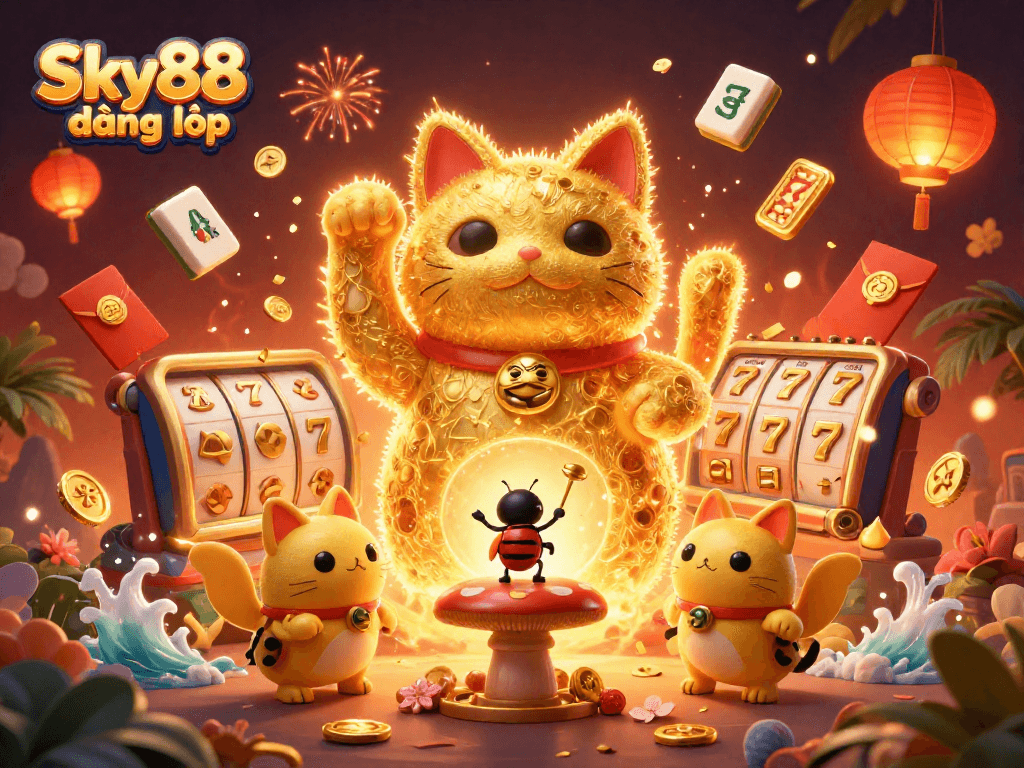 Engage with Sky88 đăng nhập for a chance to win big in this vibrant gaming illustration.