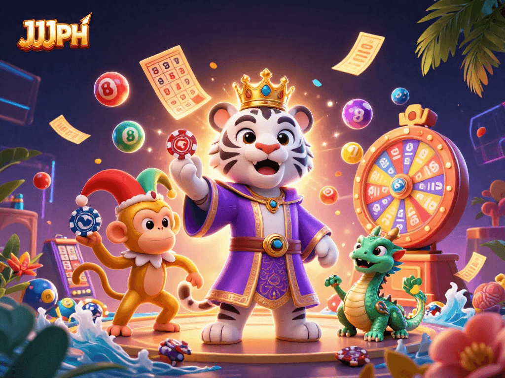Experience thrilling games with JJJPH's vibrant 3D digital casino illustration showcasing excitement and fun.