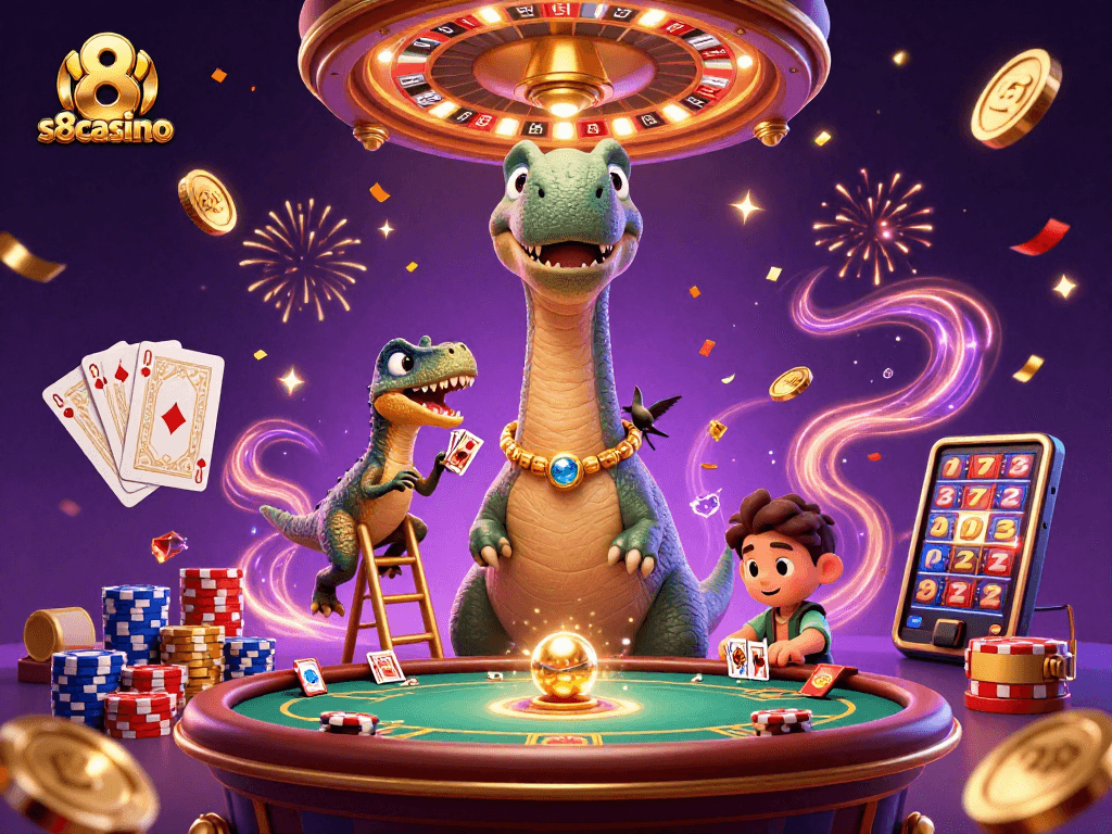 Experience thrilling gameplay at s8casino with dynamic 3D characters and festive elements.