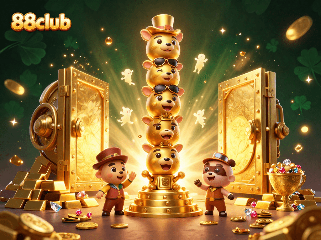 Engage with the vibrant world of 88club casino, where a golden totem and treasures await players.