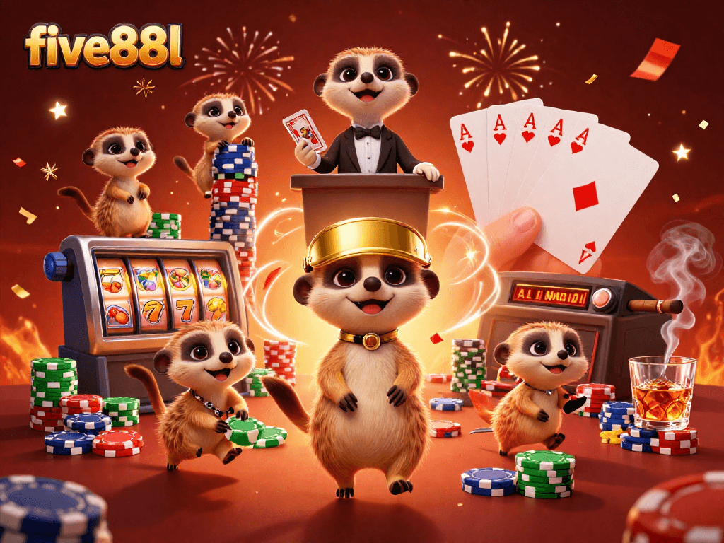 Experience the excitement of five88l with meerkats managing vibrant casino games and jackpots!