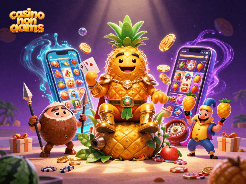 Il re ananas in un casinò tropicale, con elementi di gioco avvincenti, casino non aams inclusi.