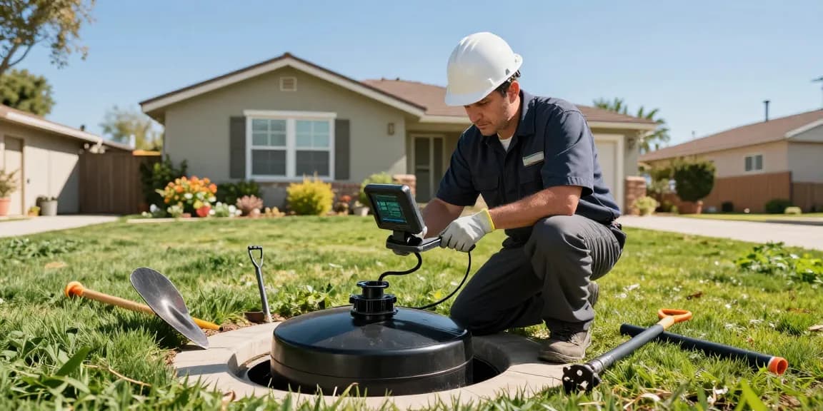 Septic tank service Inland Empire technician inspecting system with care.
