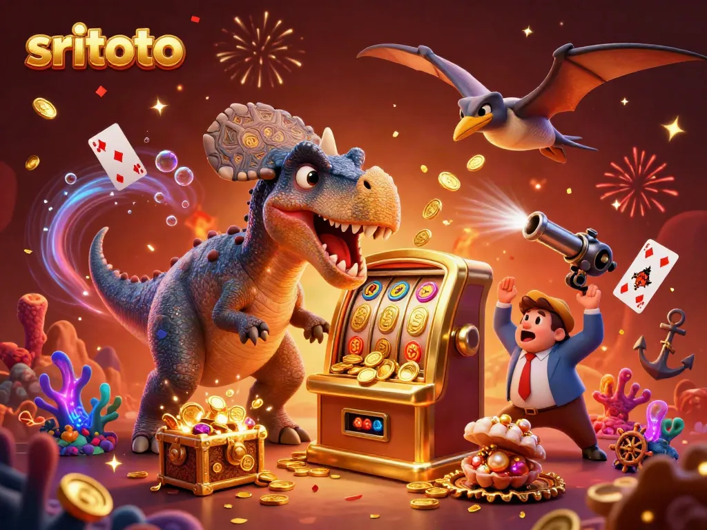 Gambaran sritoto dinamis dengan dinosaur pachycephalosaurus dan mesin slot jackpot.