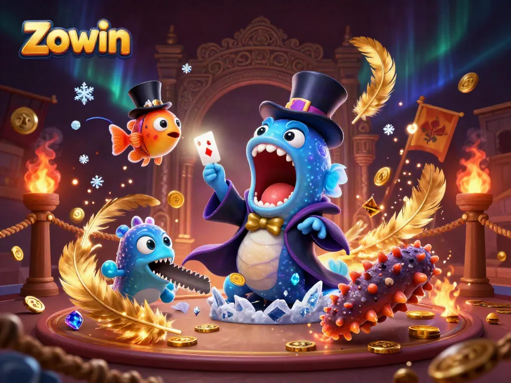 Zowin brings excitement through a magical deep-sea casino scene with stunning characters and vibrant game elements.
