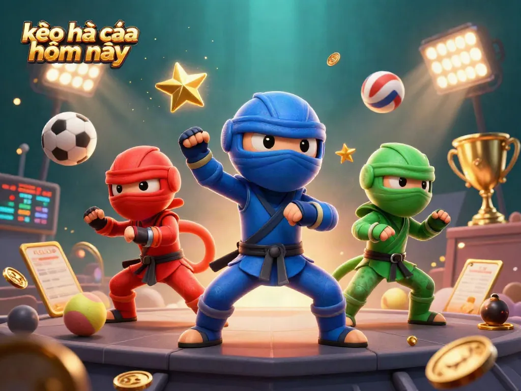 Engage with kèo nhà cái hôm nay through a vibrant 3D illustration featuring dynamic sports betting elements.