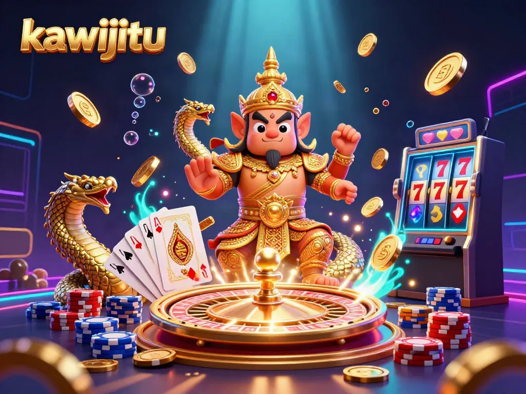 Engage with the thrilling kawijitu casino experience through vibrant characters, coins, and gaming elements.