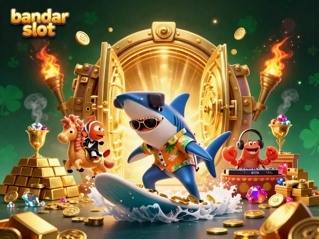 Enjoy thrilling wins at bandar slot with animated characters celebrating their victory in a vibrant casino scene.