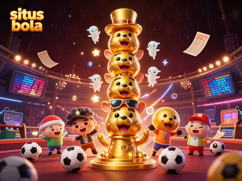 Experience situs bola excitement with a dynamic sports betting scene featuring a golden totem pole and vibrant betting elements.