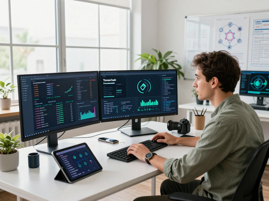 Tornado Cash fintech workspace with expert analyzing decentralized finance transactions