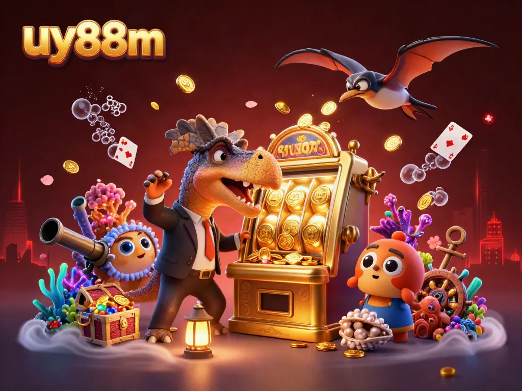 Catch the action at uy88m with a dinosaur-themed casino scene bursting with golden jackpots.