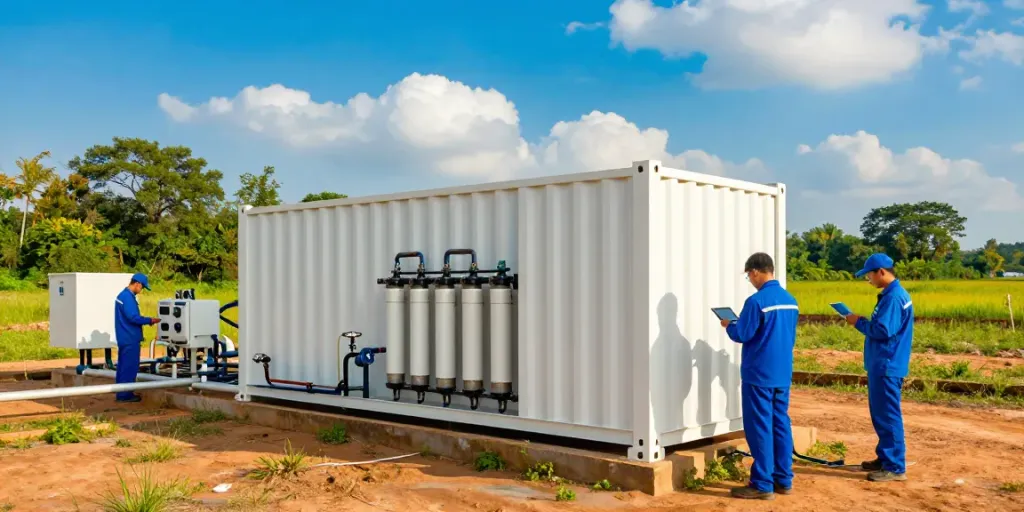 Containerized water treatment systems Supplier demonstrating modular design in diverse outdoor settings