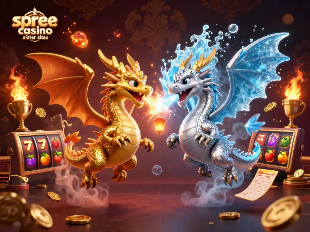 Engage with exhilarating slots at spree casino sister sites featuring epic dragon duel and vibrant casino elements.