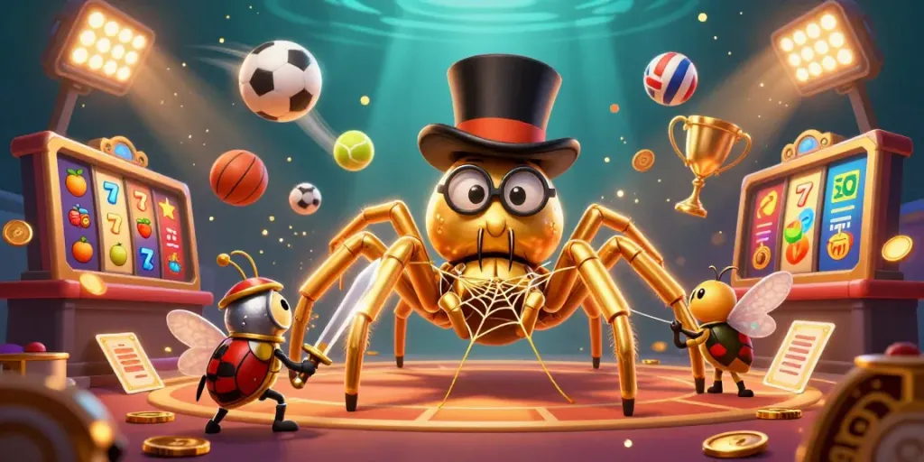 Spinning slot machine reels with golden symbols and enchanting characters creating a casino scene.