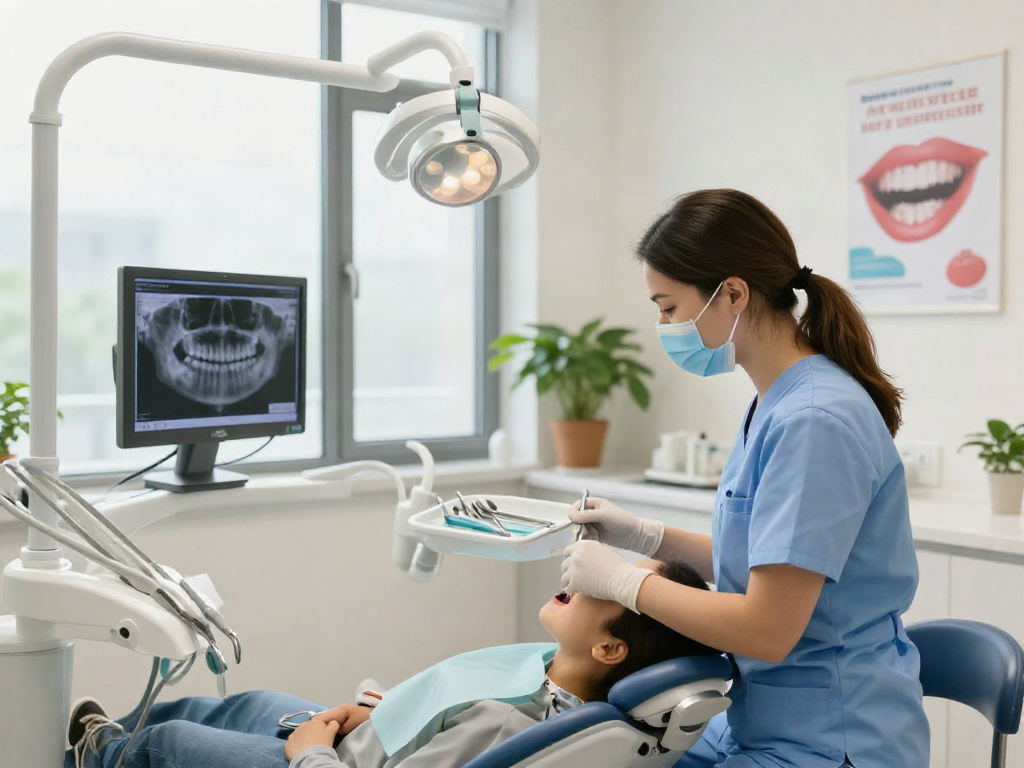 Wisdom teeth removal Newport Beach in a welcoming dental office, patient in chair with tools nearby, creating a comfortable experience.