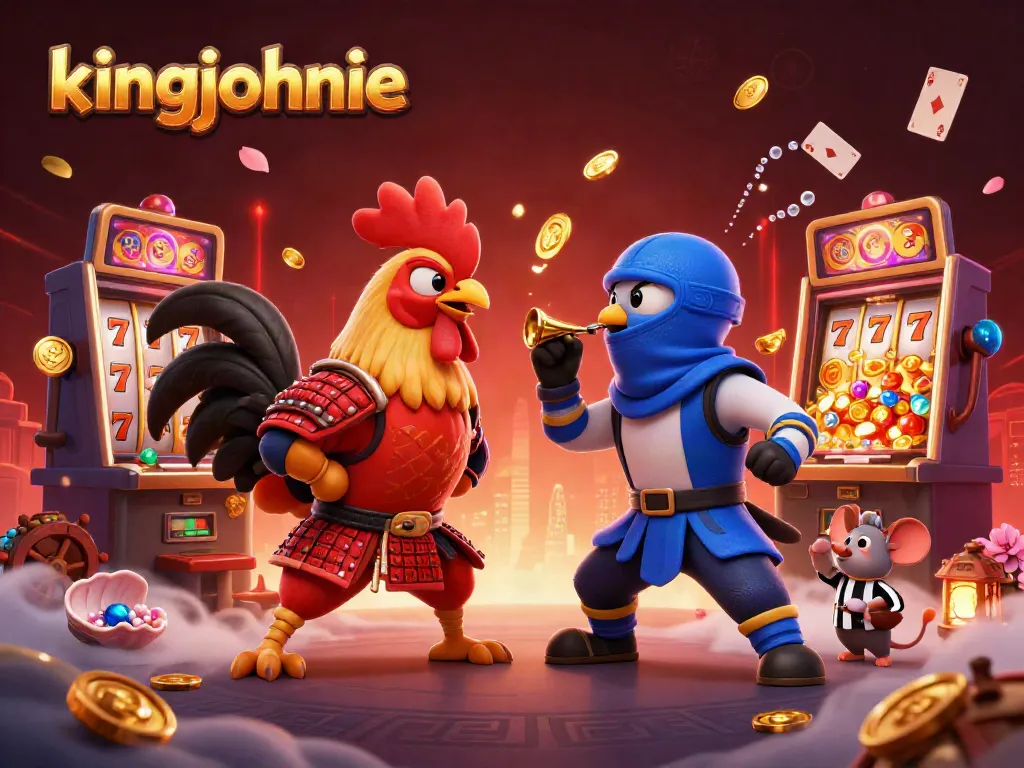 Engage in casino excitement with kingjohnnie characters in a lively gambling showdown scene.