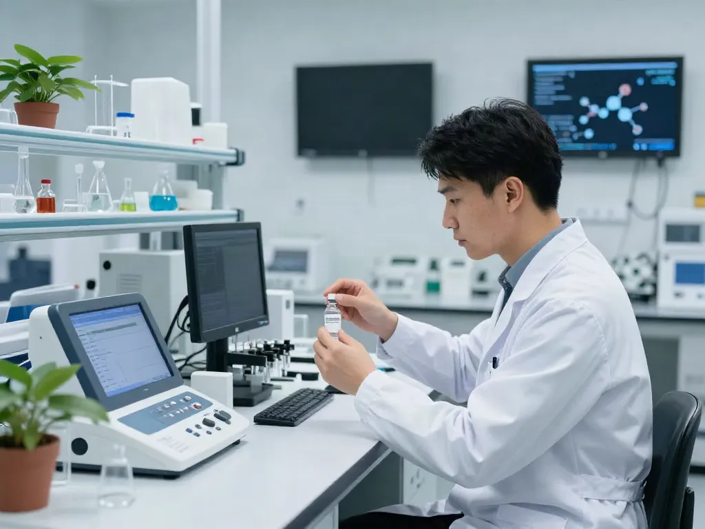 Cerebrolysin peptide buy analysis in modern lab with researcher and instruments.