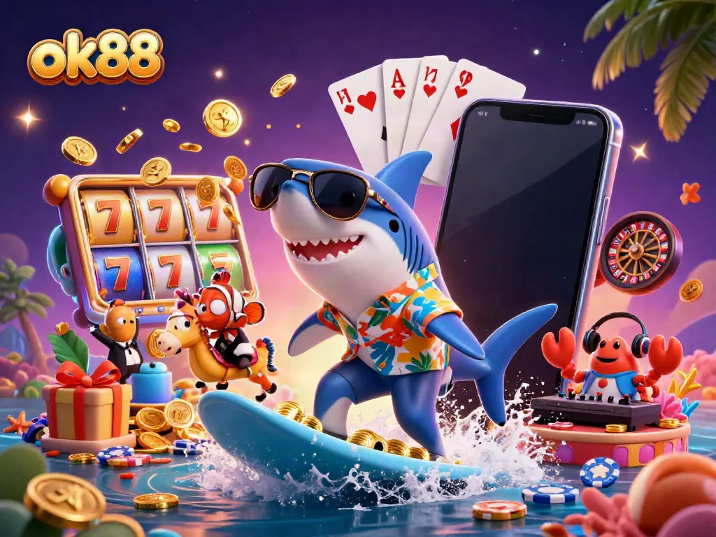 Experience thrilling jackpots with ok88's vibrant casino adventure featuring playful sea characters.