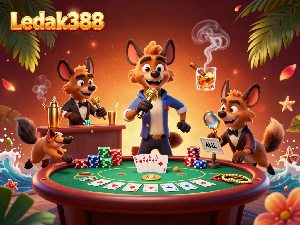 Hyenas entertaining at a casino club illustrates Ledak388's vibrant gaming experience.