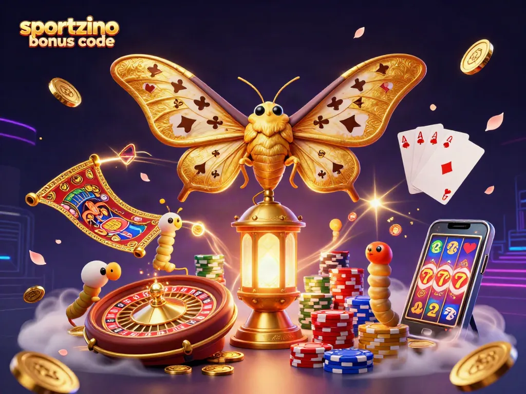 Play games and win prizes with the sportzino bonus code featuring golden casino scenes.