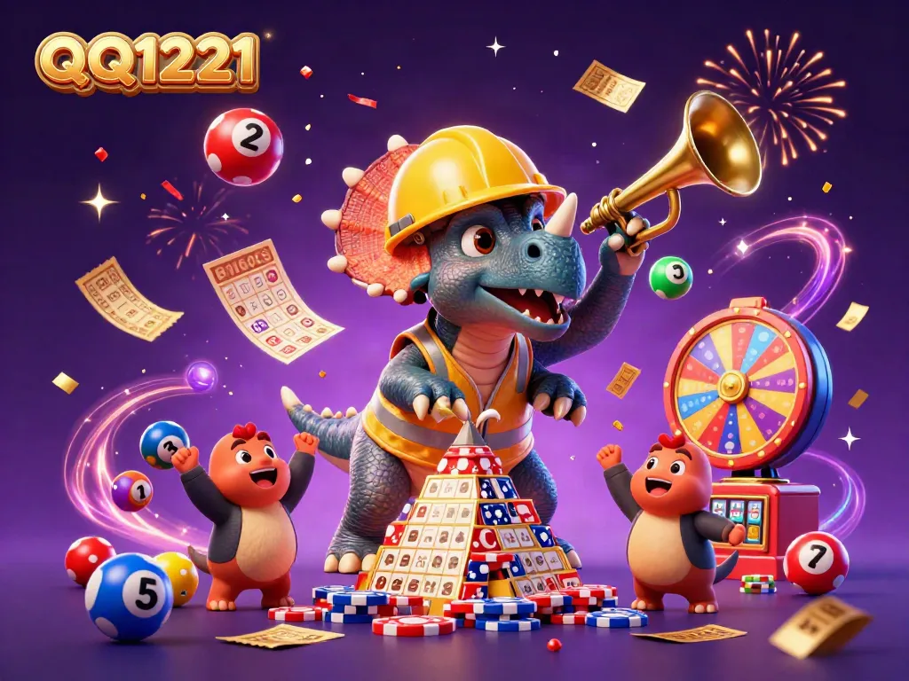 Join the QQ1221 adventure with triceratops and friends building a poker chip pyramid