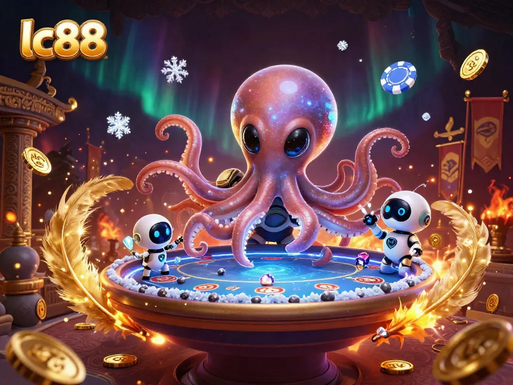 Engage in thrilling gambling with lc88 as a captivating alien octopus operates a holographic poker table.