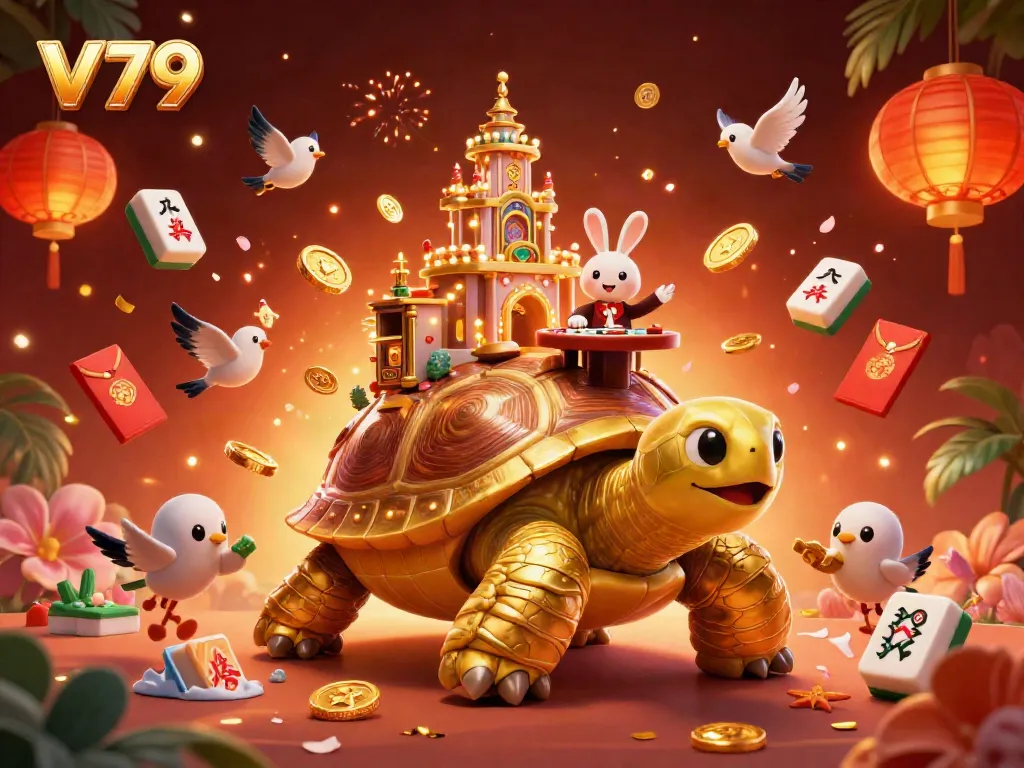 Experience dynamic gambling action at V79 with a golden tortoise casino illustration