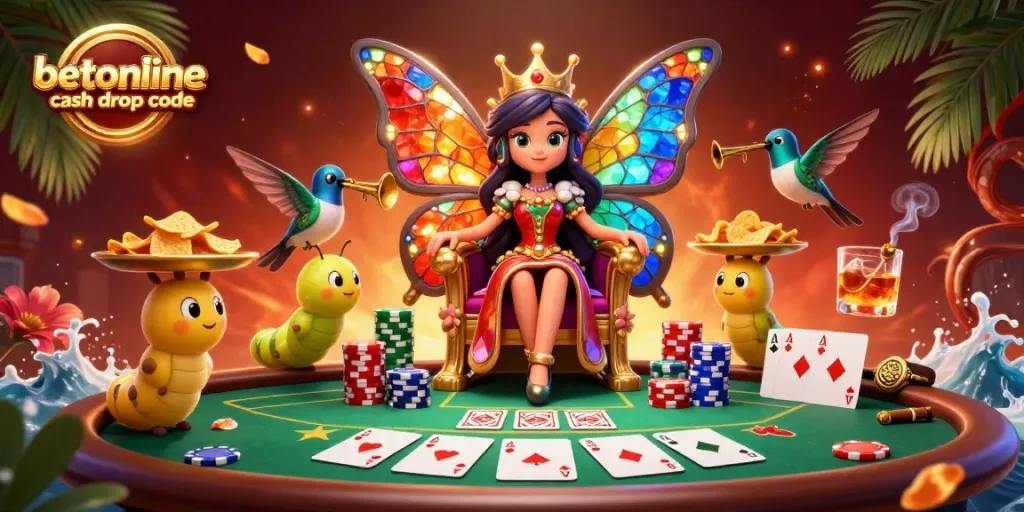 Claim the betonline cash drop code while enjoying a vibrant 3D casino scene with dynamic poker elements.