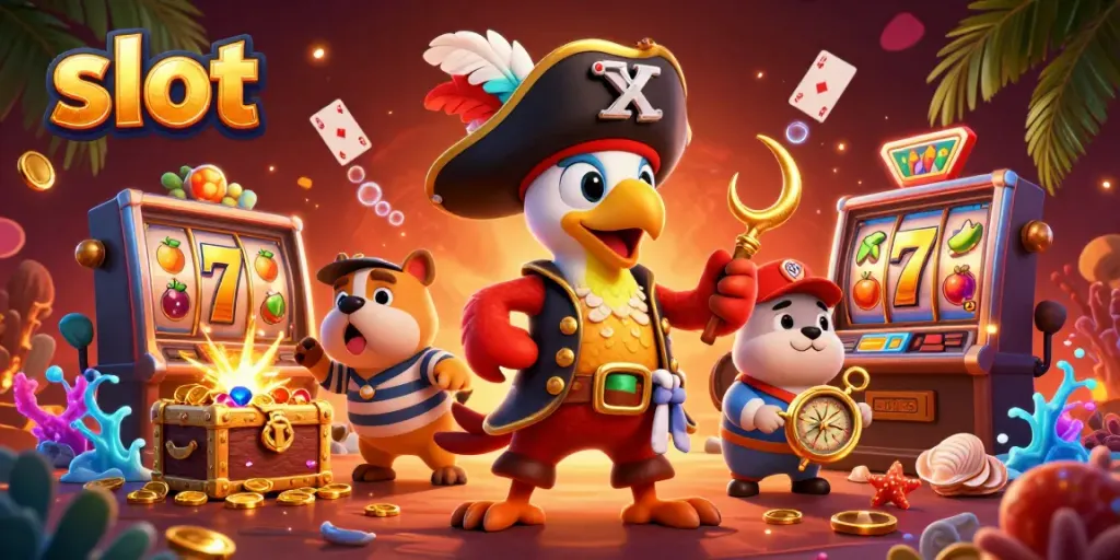 Menggoda pemain slot dengan grafis 3D luar biasa tentang mesin slot, pemenang jackpot, dan karakter penuh warna.