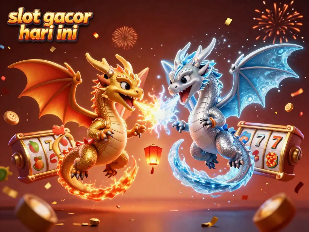 Experience the thrill of slot gacor hari ini with dynamic dragons in action amidst vibrant casino elements.