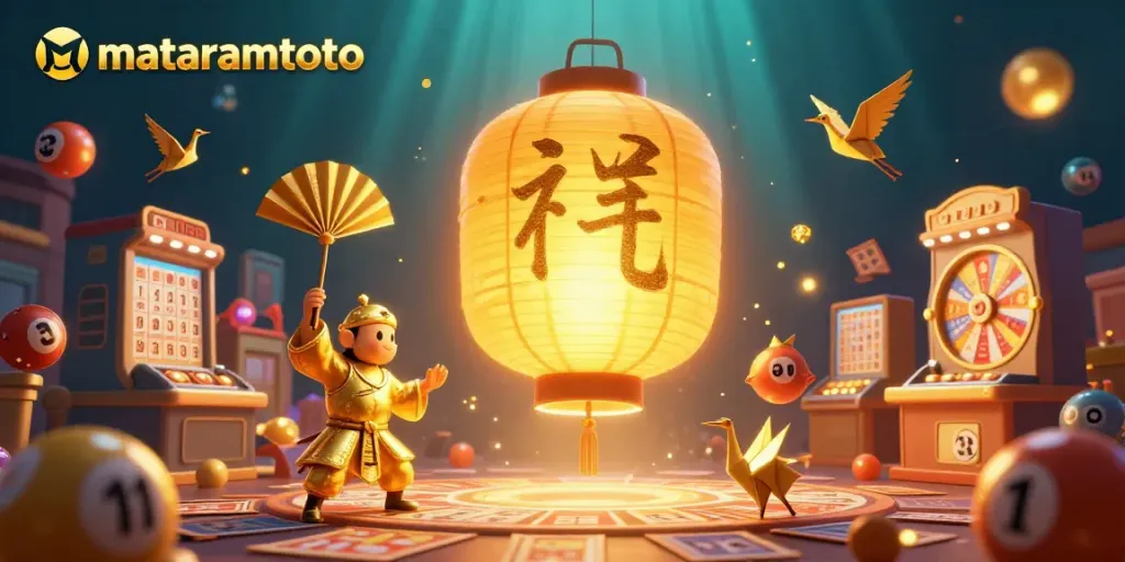 Engage with mataramtoto's vibrant lottery spirit illustration showcasing animated characters amidst a dynamic casino atmosphere.