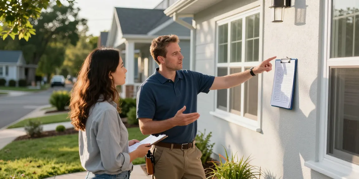 Contractor lead generation as a contractor shares project details with a client in front of a beautifully renovated home