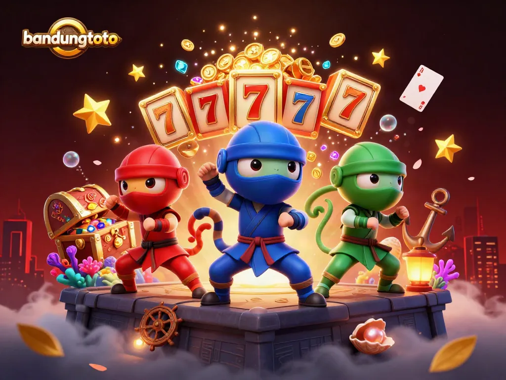 Experience the thrilling action of bandungtoto with a ninja chameleon team performing casino-style martial arts on a rooftop.