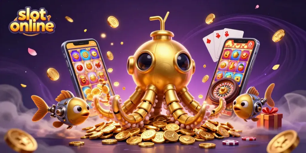 Experience thrilling gameplay with vibrant slot online action in this dynamic 3D casino scene.