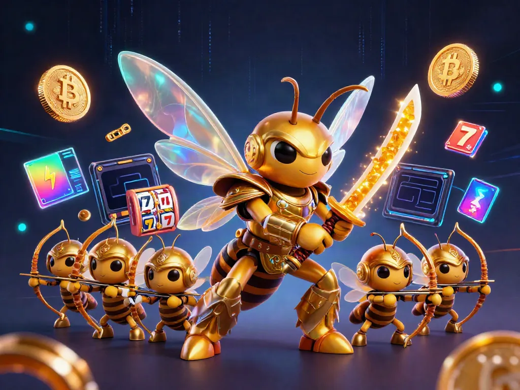Engage in thrilling slot experiences with vibrant golden hornet warriors amidst dynamic gameplay elements.