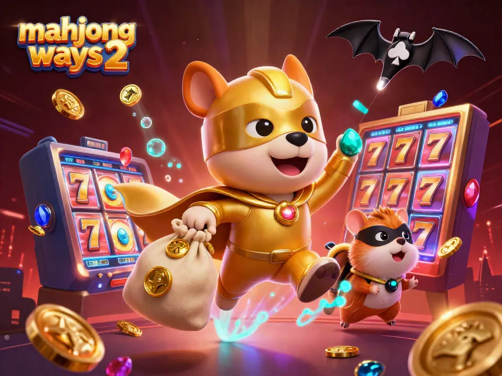 Experience the excitement of Mahjong Ways 2 through a vibrant illustration featuring a superhero dog with casino elements.