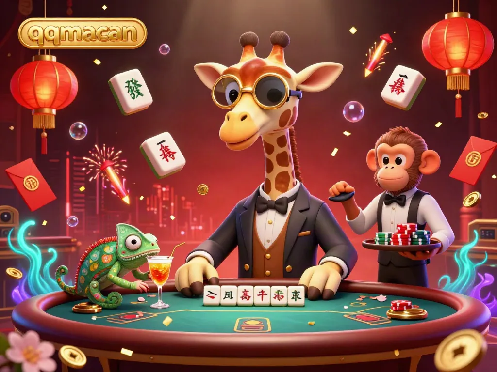 Win with qqmacan at the glamorous VIP poker table featuring dazzling characters and colorful gaming elements.