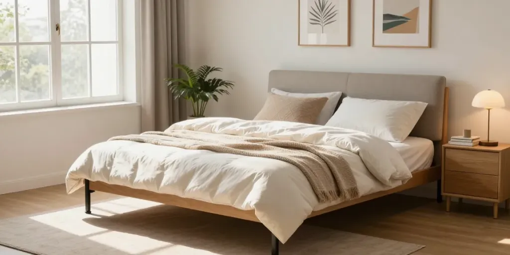 Stylish folding bed in a cozy bedroom, showcasing comfort and modern design.