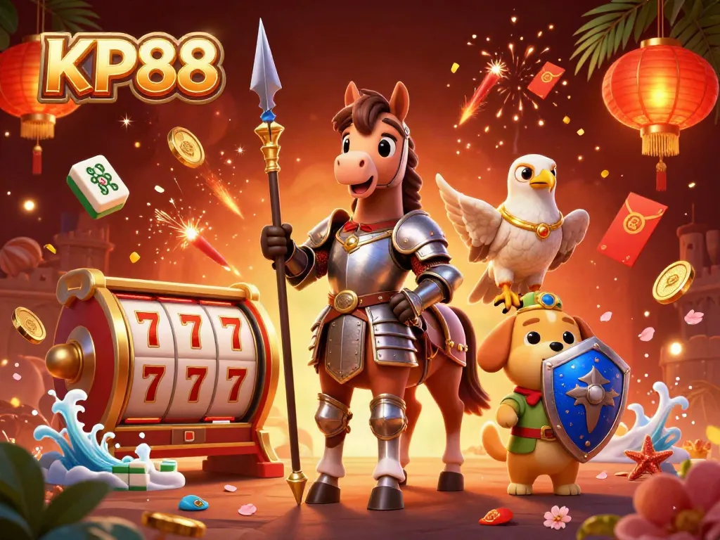 Experience thrilling gameplay at KP88 with vibrant 3D casino action featuring knights and game elements.