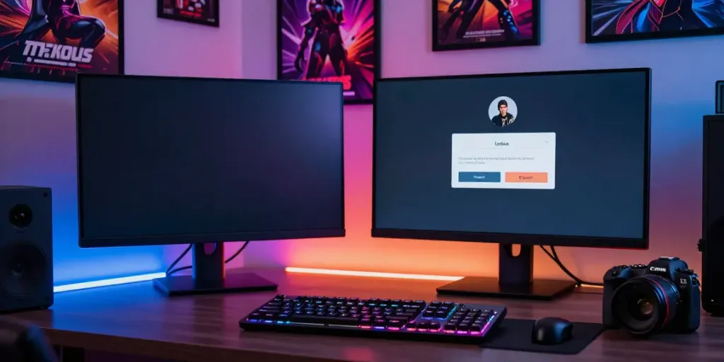 Proses Dewitogel login di komputer dengan tampilan grafis menarik dan suasana gaming yang energik.