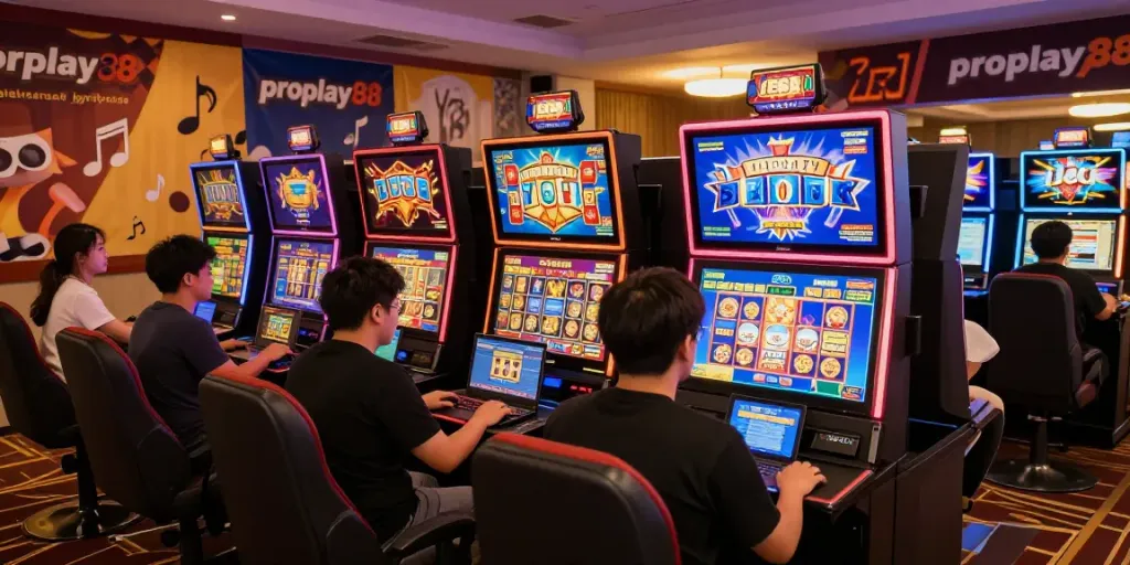 Players enjoying diverse online slots at link alternatif proplay88, showcasing excitement and immersive gaming.
