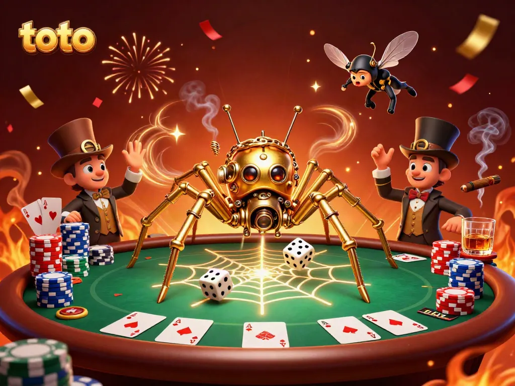 Engaging illustration showcasing the creative toto 3D cartoon characters in a gambling scene filled with poker elements.